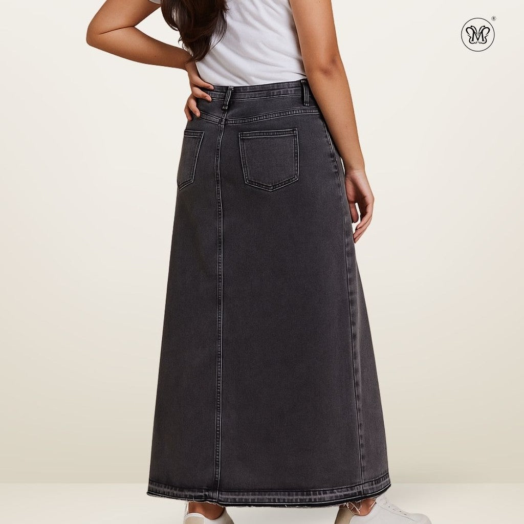 Denim Maxi A-Line Skirt
