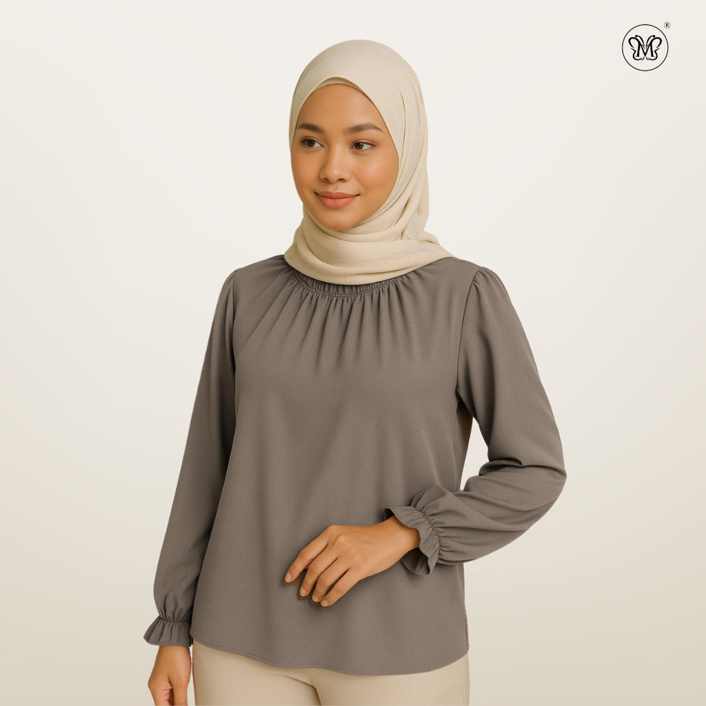 Long Sleeve Blouse with Ruffle Neckline