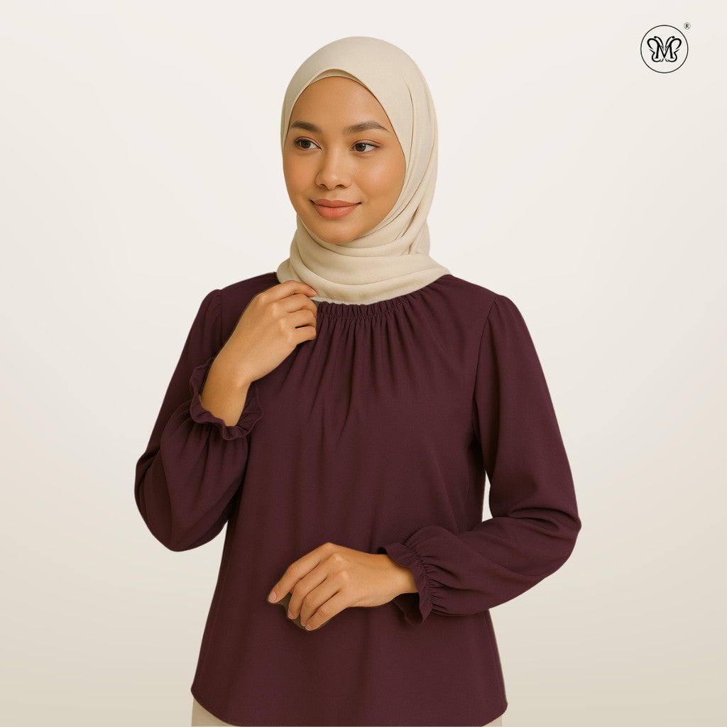 Long Sleeve Blouse with Ruffle Neckline