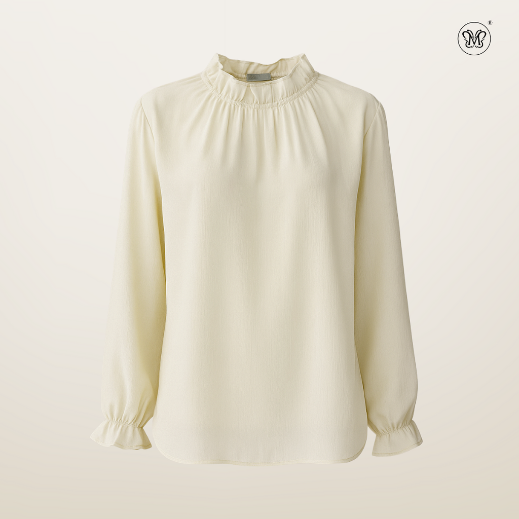 Long Sleeve Blouse with Ruffle Neckline