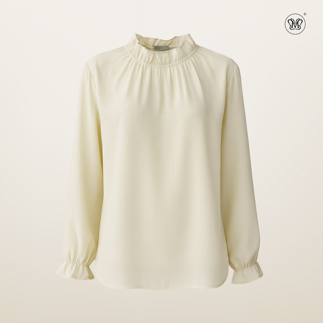 Long Sleeve Blouse with Ruffle Neckline