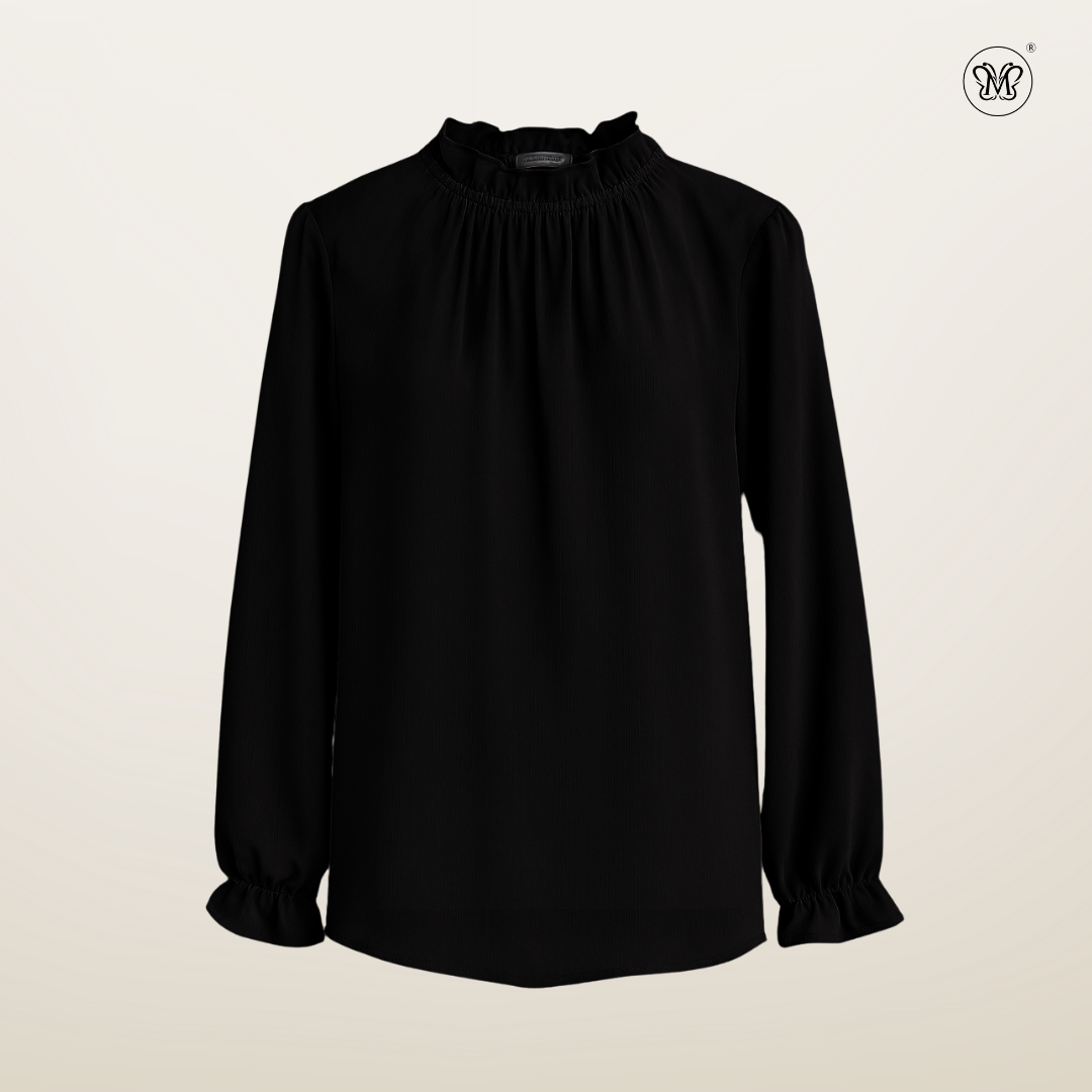 Long Sleeve Blouse with Ruffle Neckline