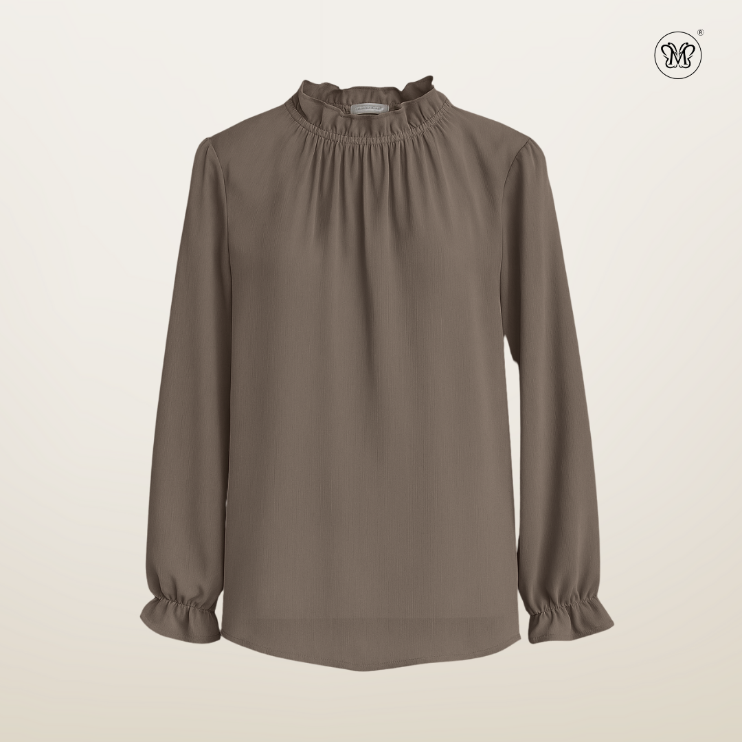 Long Sleeve Blouse with Ruffle Neckline