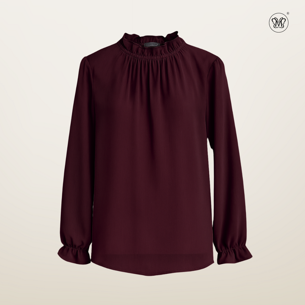 Long Sleeve Blouse with Ruffle Neckline
