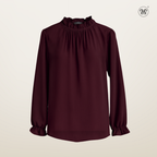 Long Sleeve Blouse with Ruffle Neckline