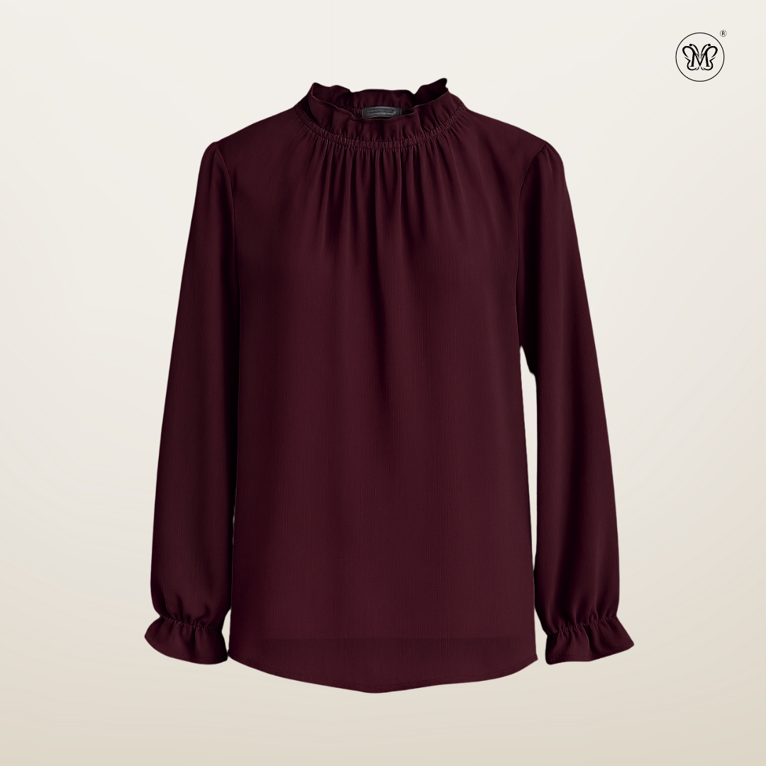 Long Sleeve Blouse with Ruffle Neckline