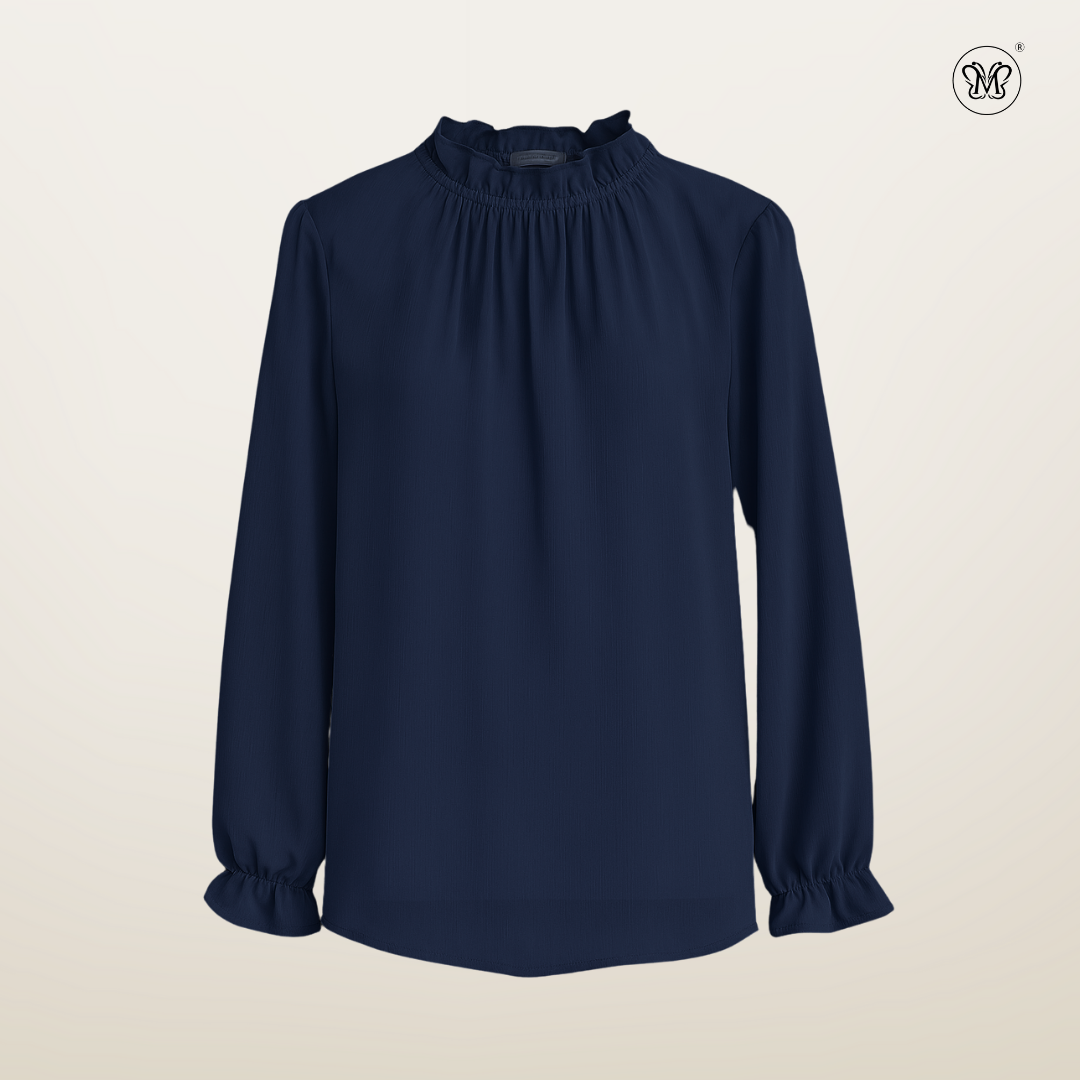 Long Sleeve Blouse with Ruffle Neckline