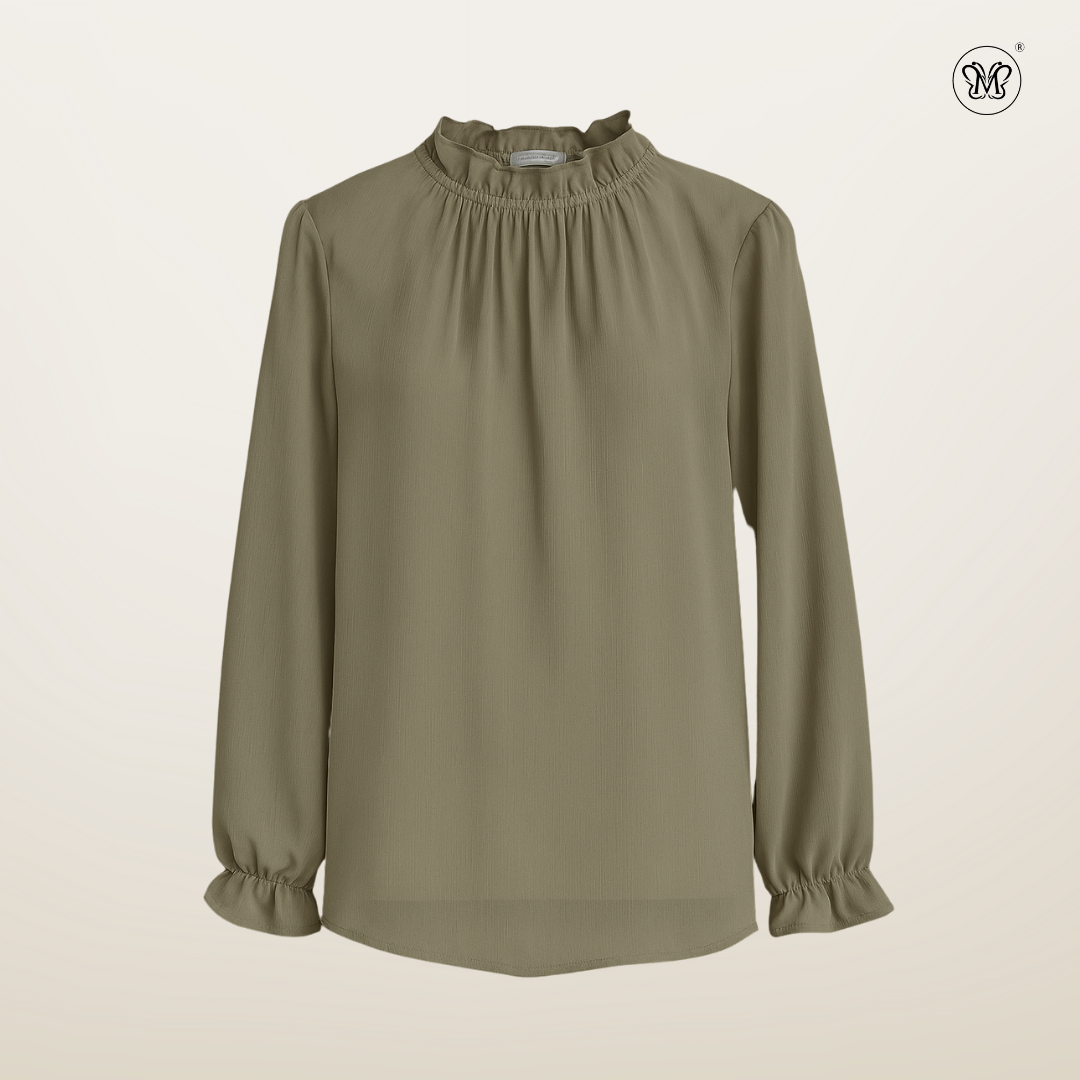 Long Sleeve Blouse with Ruffle Neckline