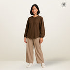 Long Sleeve Blouse with Gathered Neckline