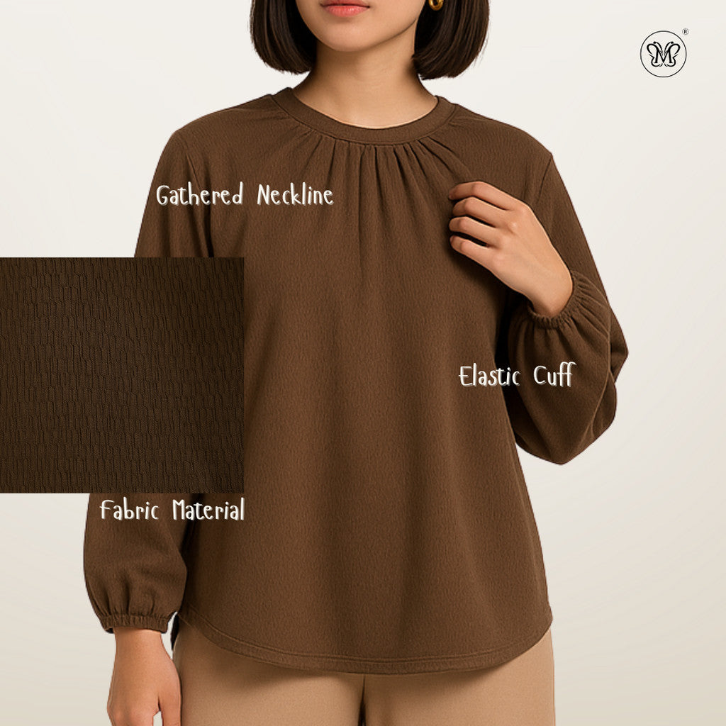 Long Sleeve Blouse with Gathered Neckline
