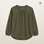 Long Sleeve Blouse with Gathered Neckline