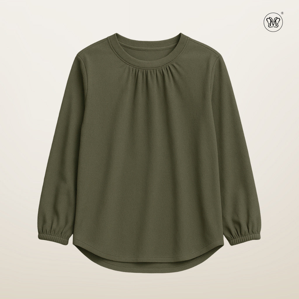Long Sleeve Blouse with Gathered Neckline