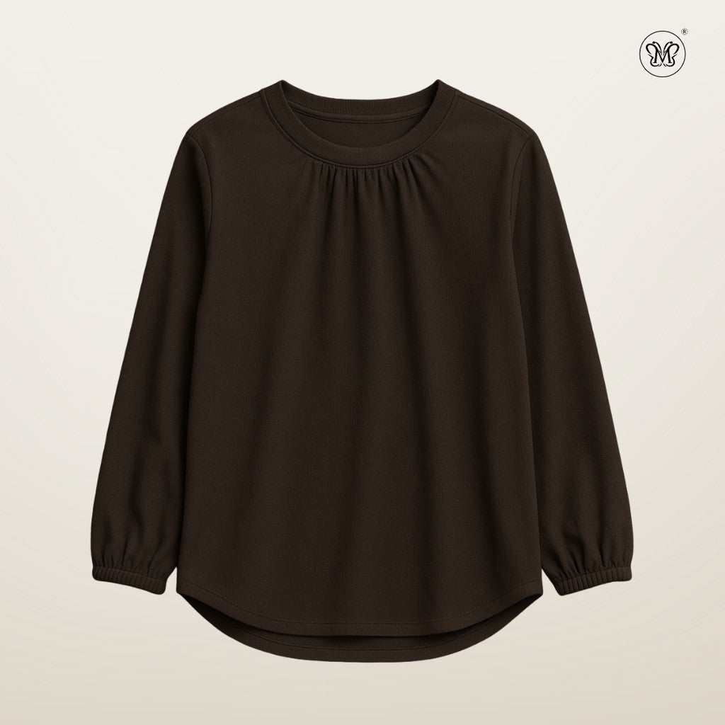 Long Sleeve Blouse with Gathered Neckline