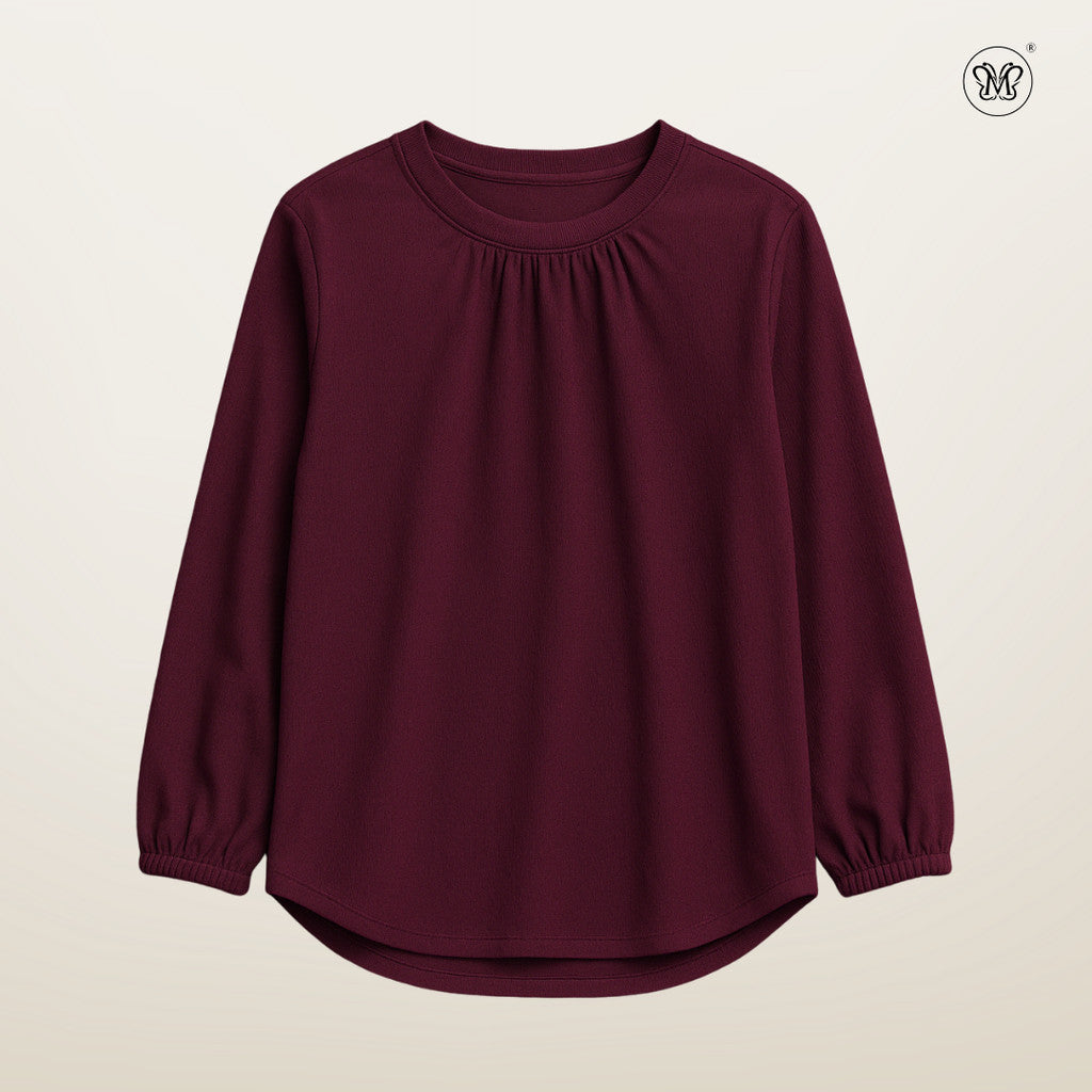Long Sleeve Blouse with Gathered Neckline