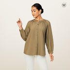 V-Slit Round Neck Blouse