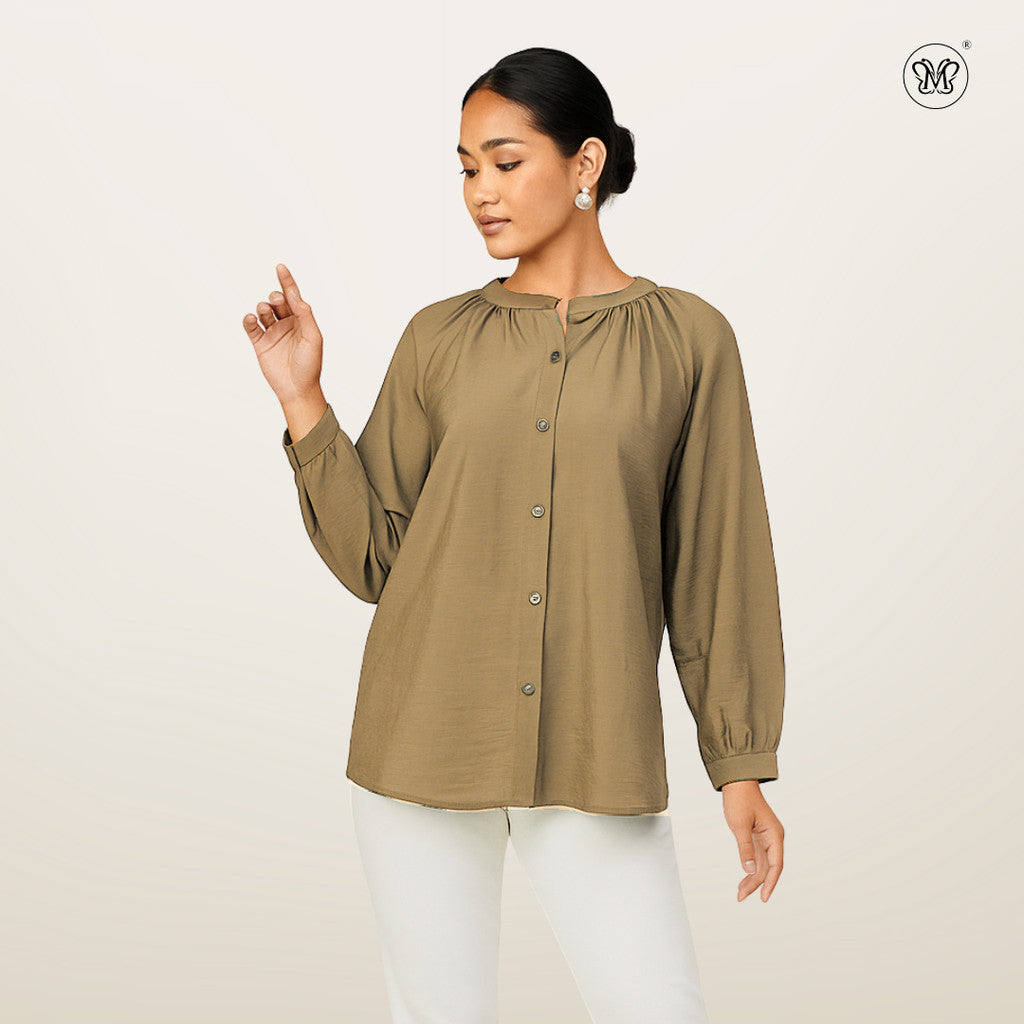 V-Slit Round Neck Blouse