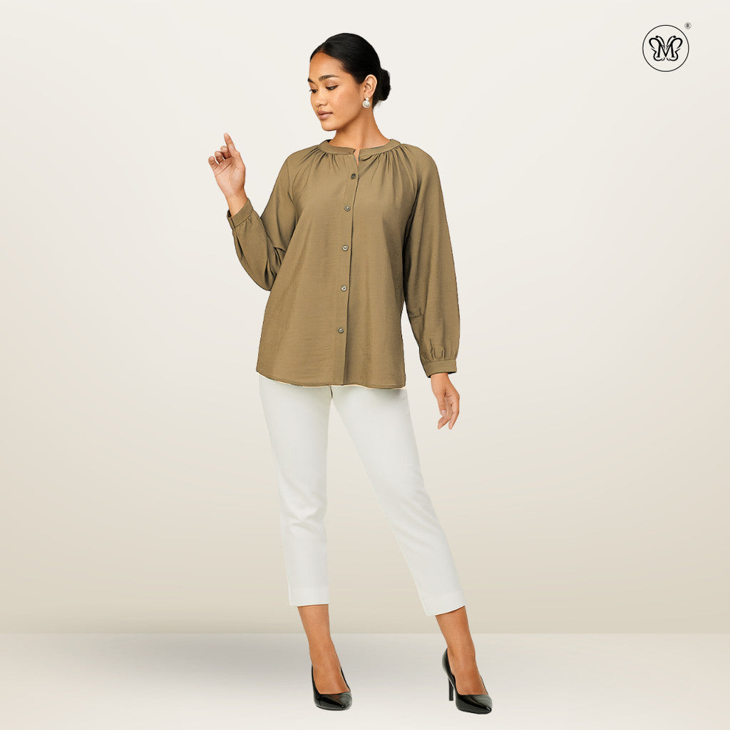 V-Slit Round Neck Blouse