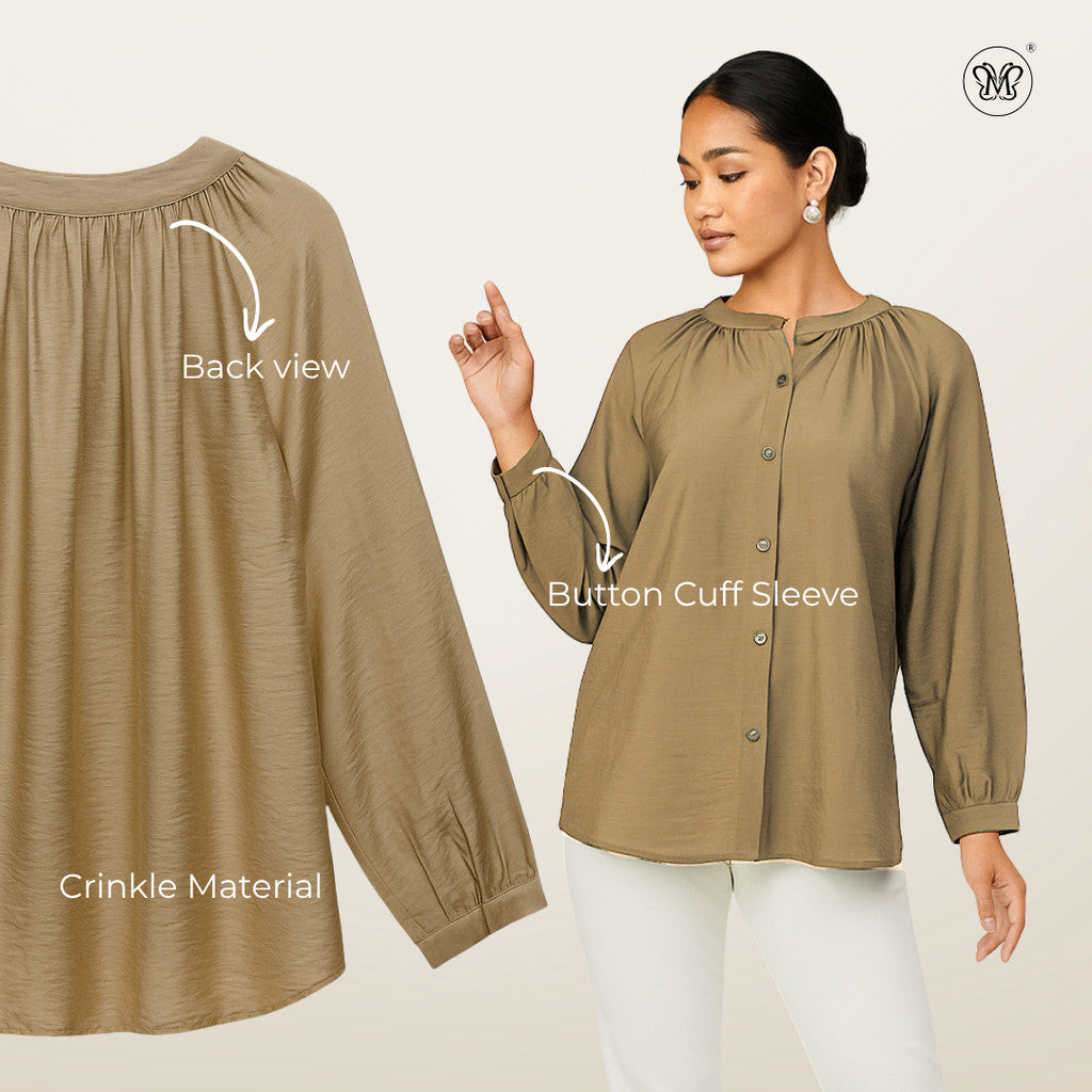 V-Slit Round Neck Blouse