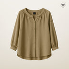 V-Slit Round Neck Blouse