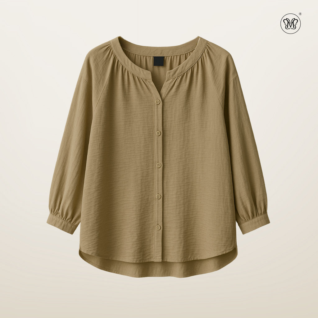 V-Slit Round Neck Blouse