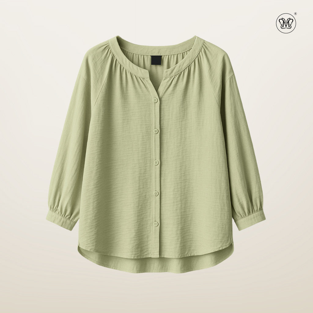 V-Slit Round Neck Blouse