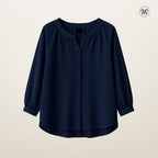 V-Slit Round Neck Blouse