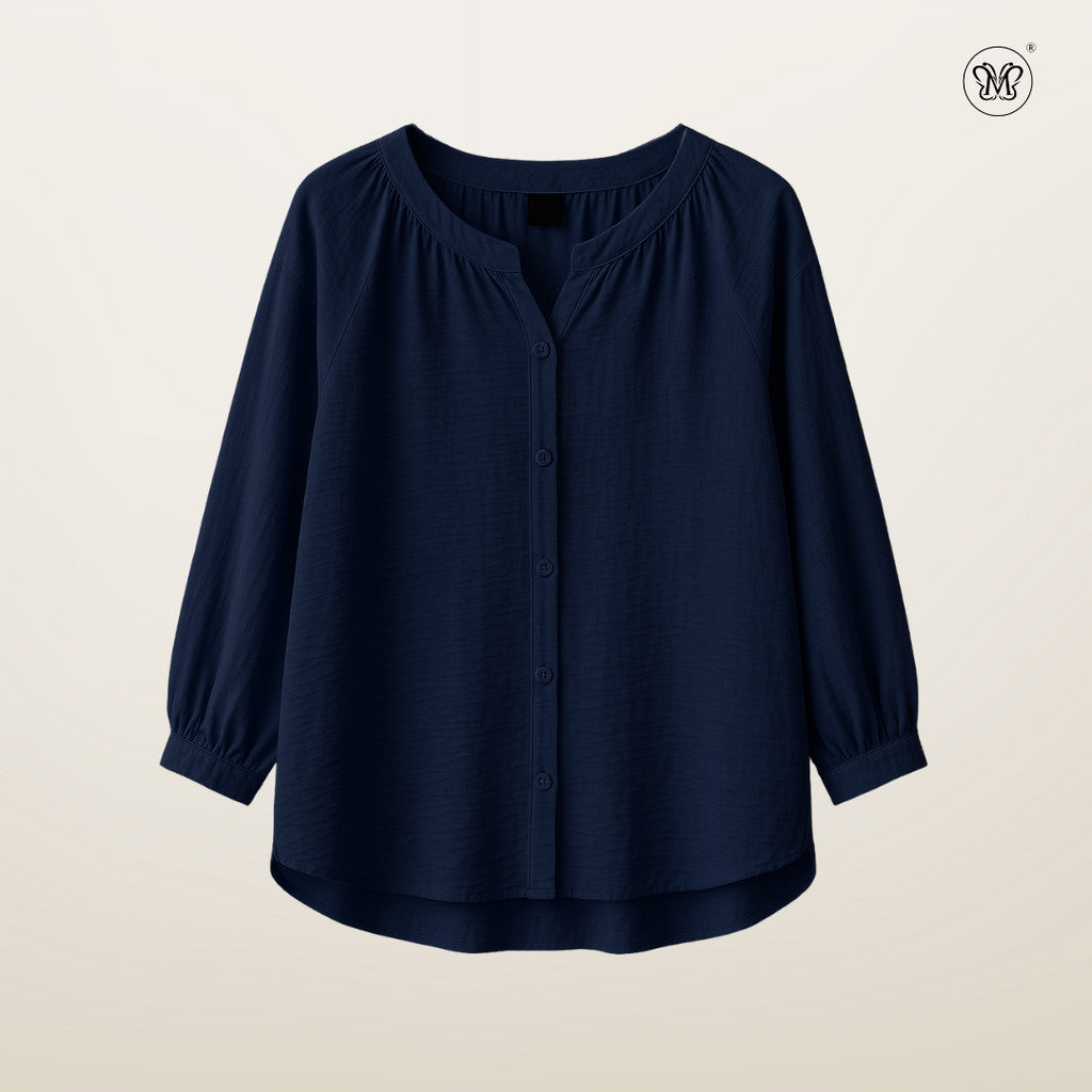 V-Slit Round Neck Blouse