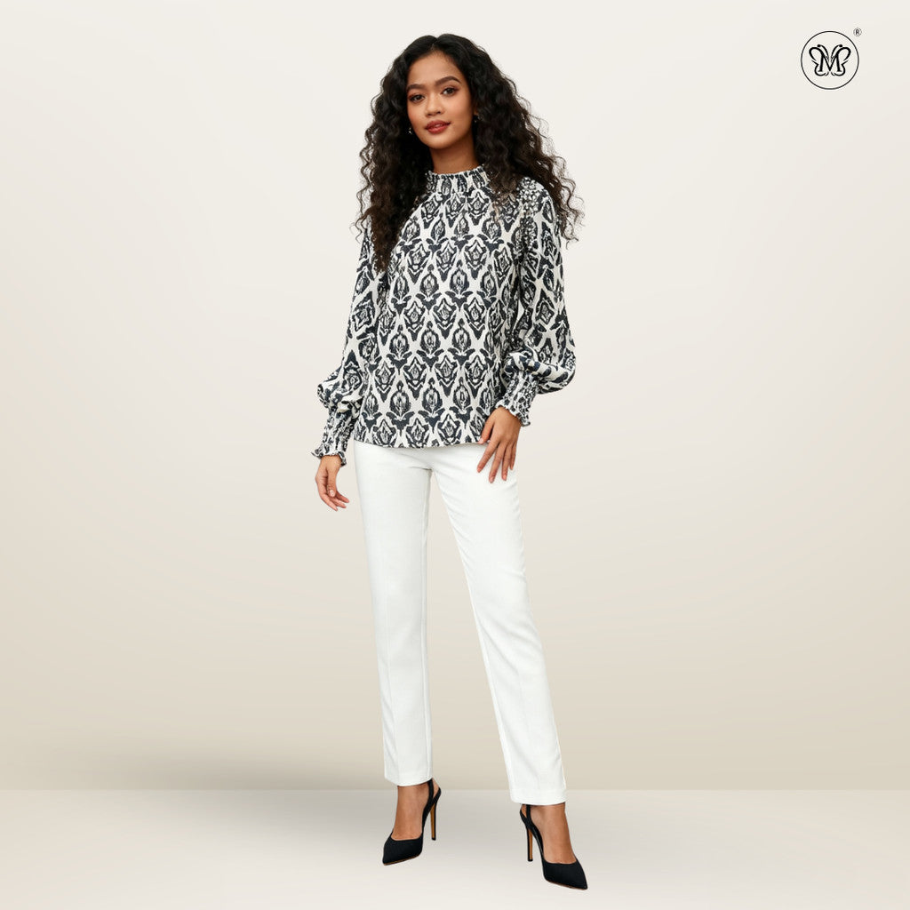 Printed Smocked Collar Blouse