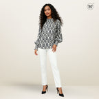 Printed Smocked Collar Blouse