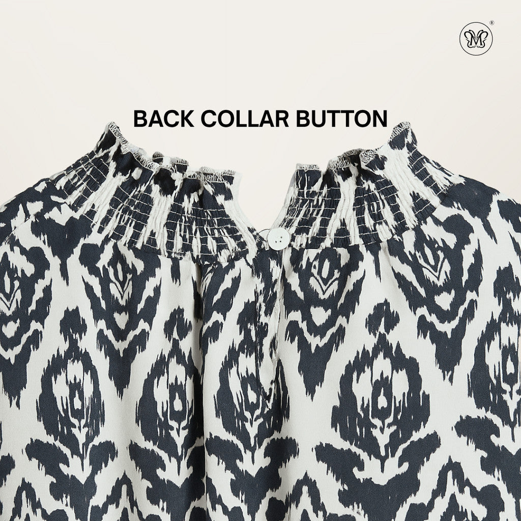 Printed Smocked Collar Blouse