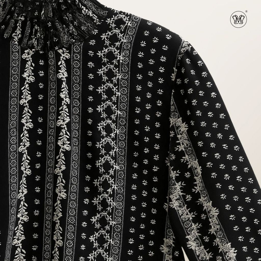 Printed Smocked Collar Blouse