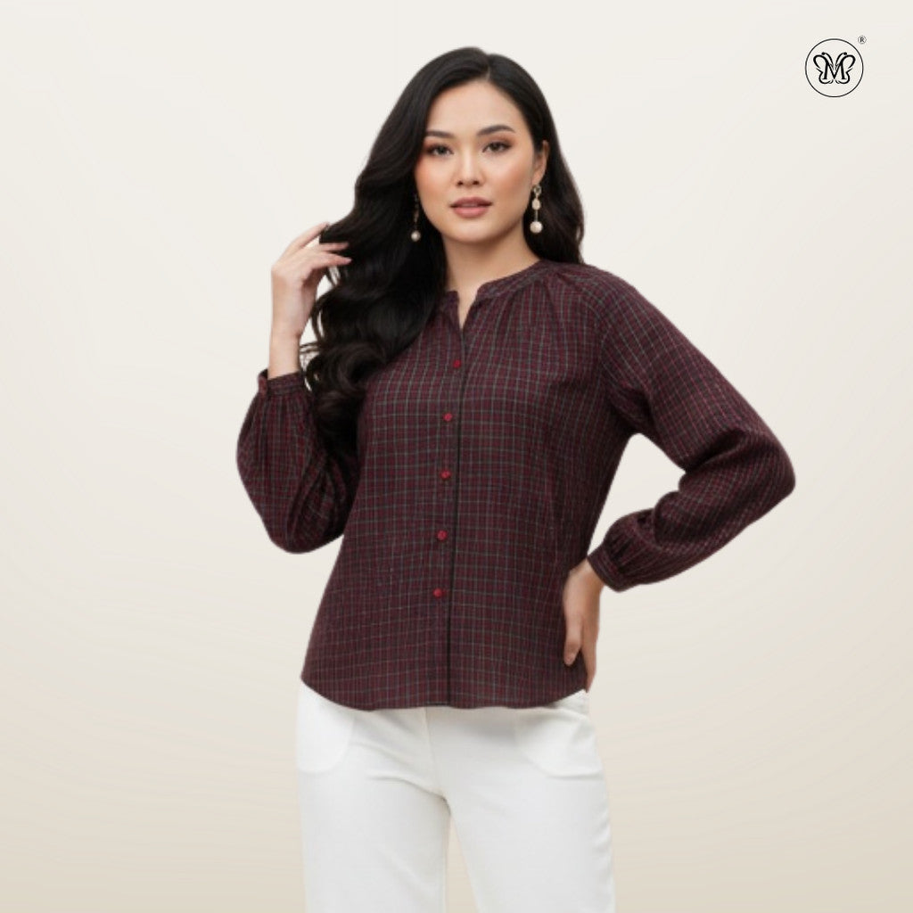Checkered Puff Sleeve Blouse