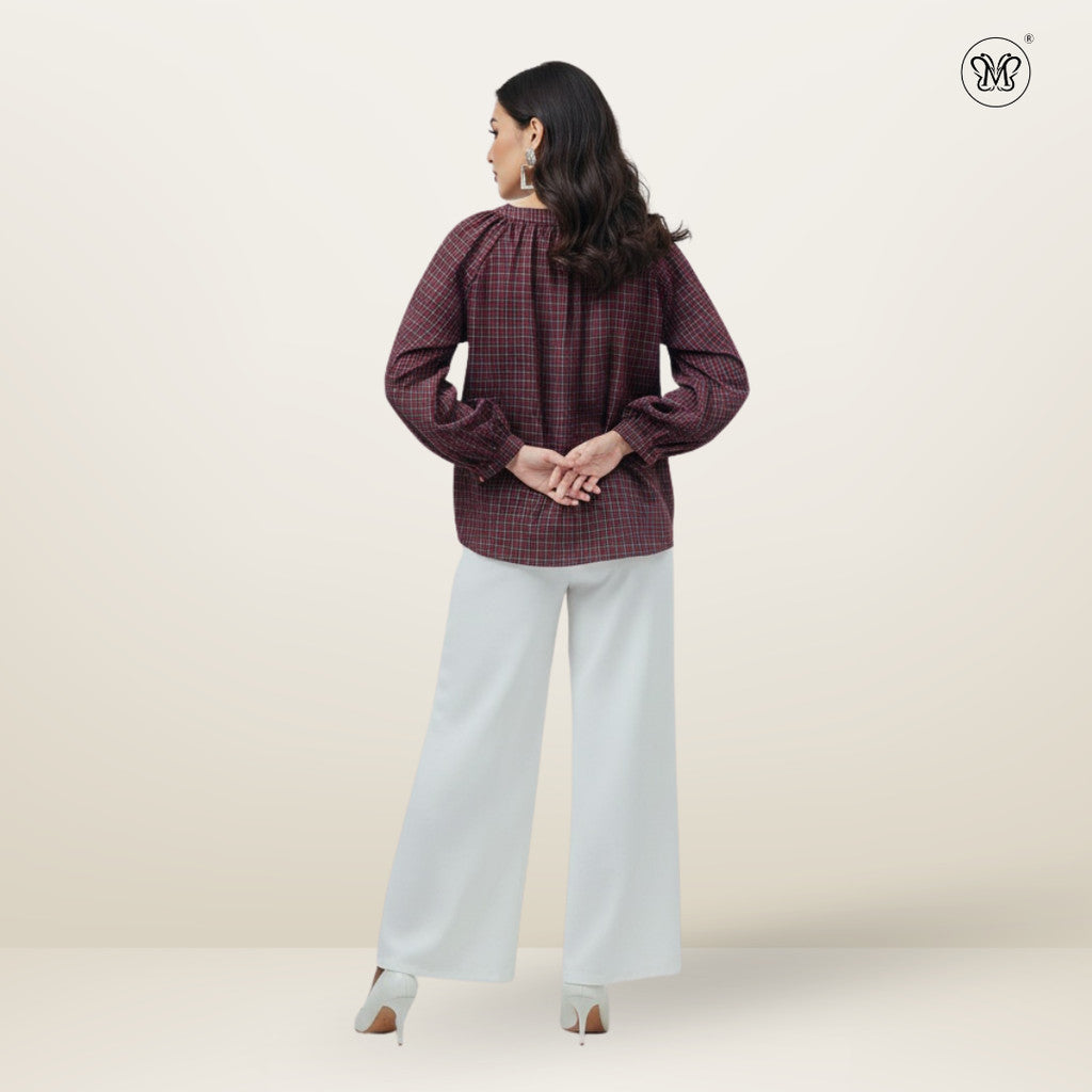 Checkered Puff Sleeve Blouse