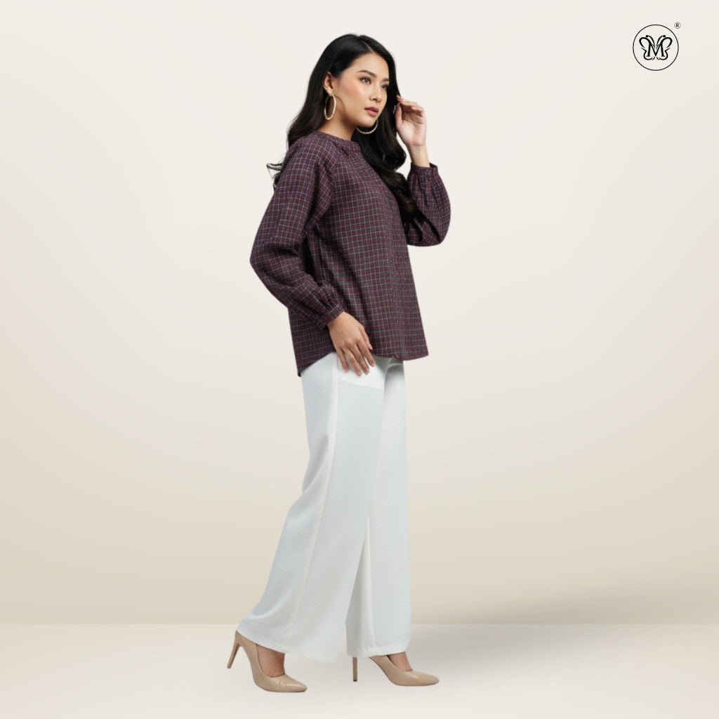 Checkered Puff Sleeve Blouse