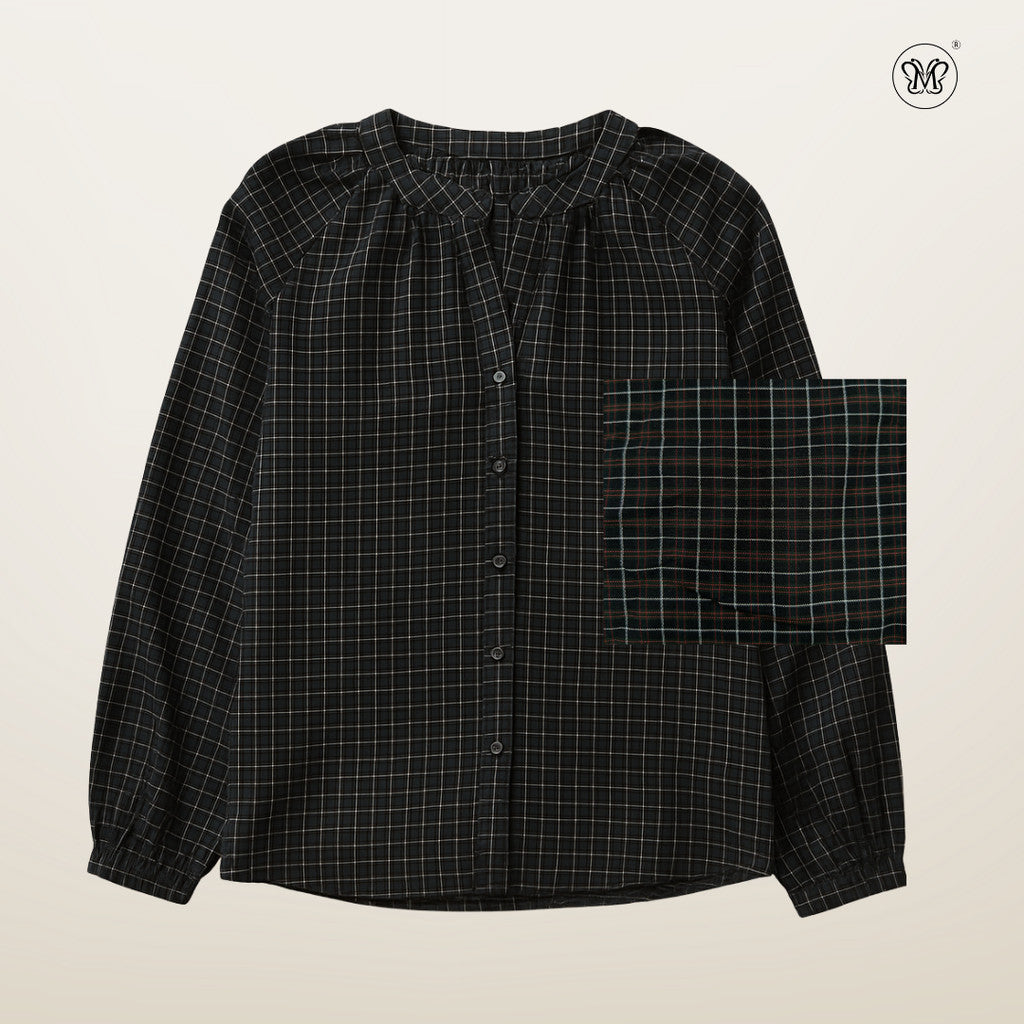 Checkered Puff Sleeve Blouse