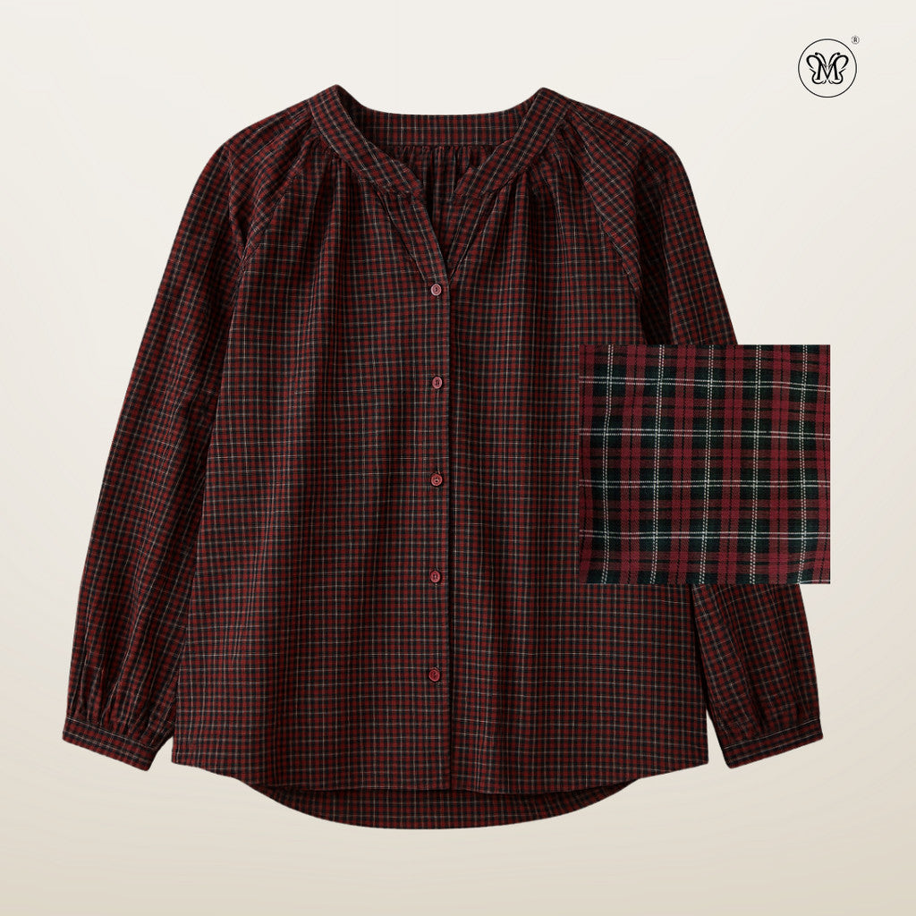 Checkered Puff Sleeve Blouse