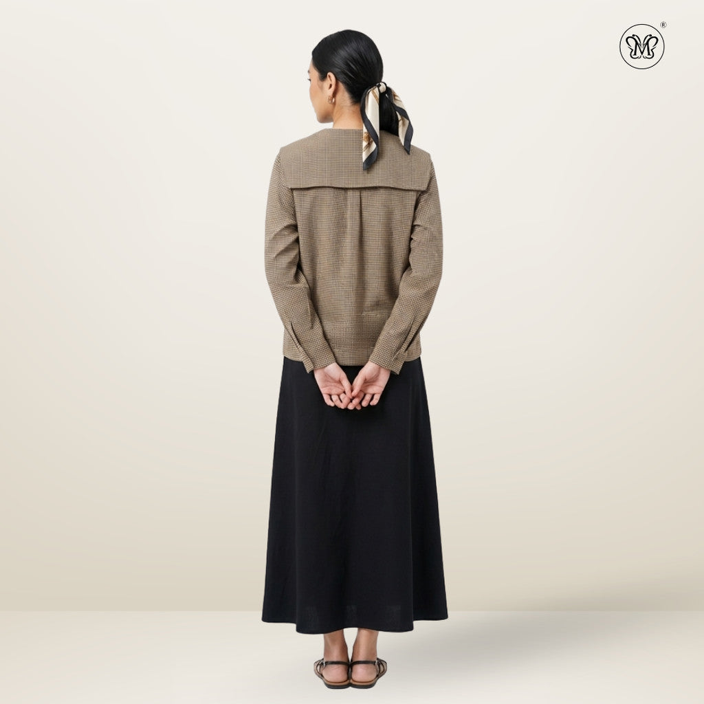 Bib Collar Checkered Blouse