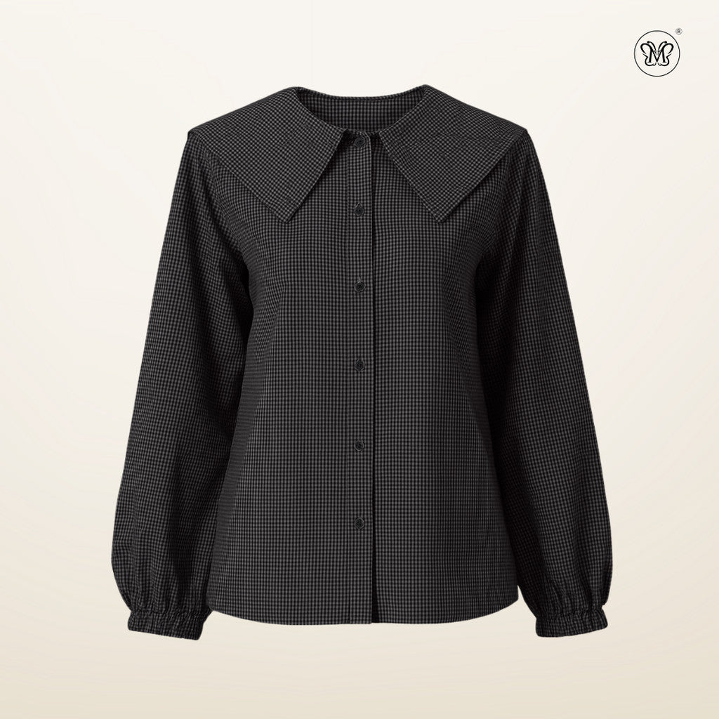 Bib Collar Checkered Blouse