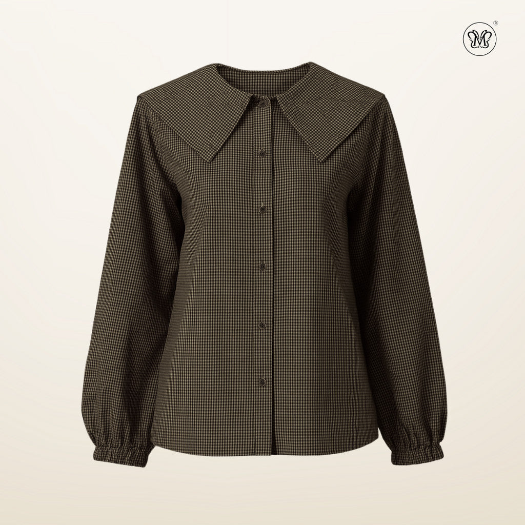 Bib Collar Checkered Blouse