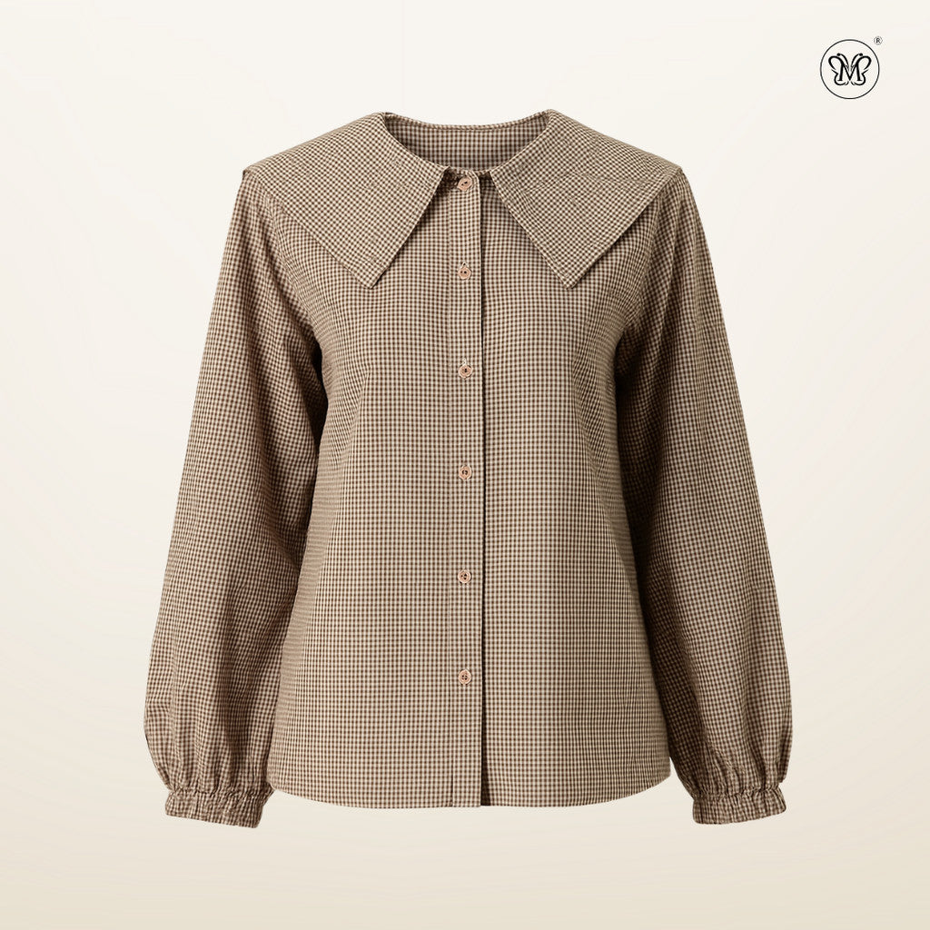 Bib Collar Checkered Blouse