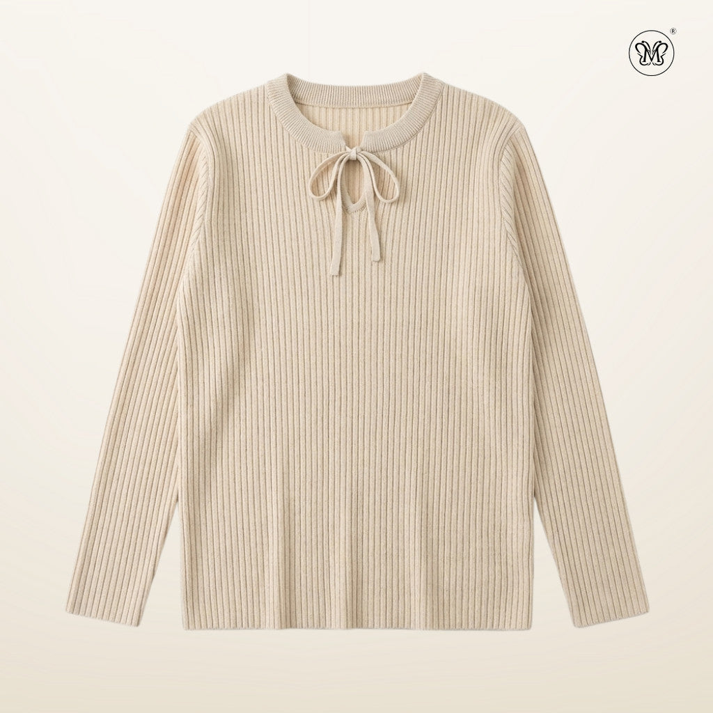 Ribbed Knit Tie-Neck Top