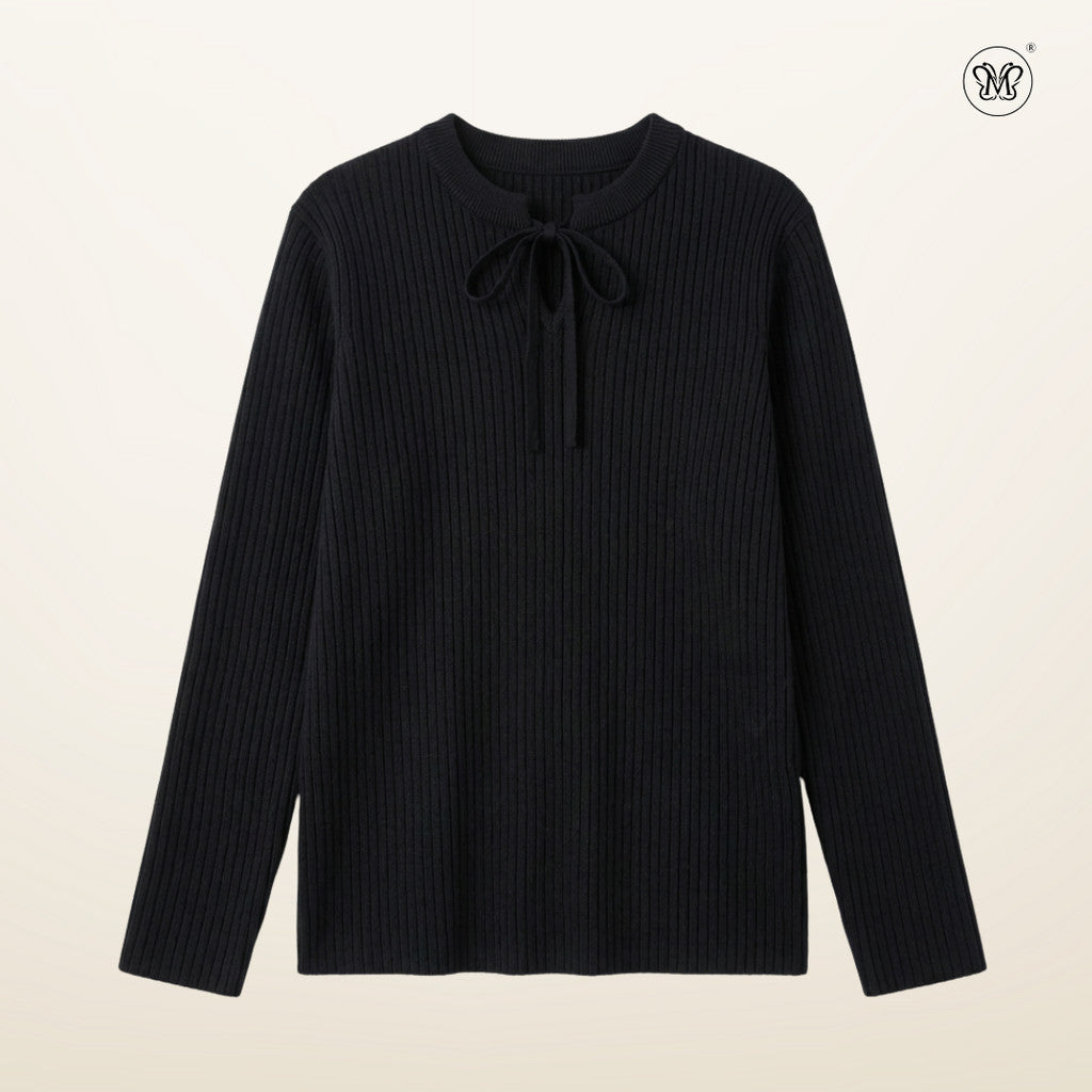 Ribbed Knit Tie-Neck Top