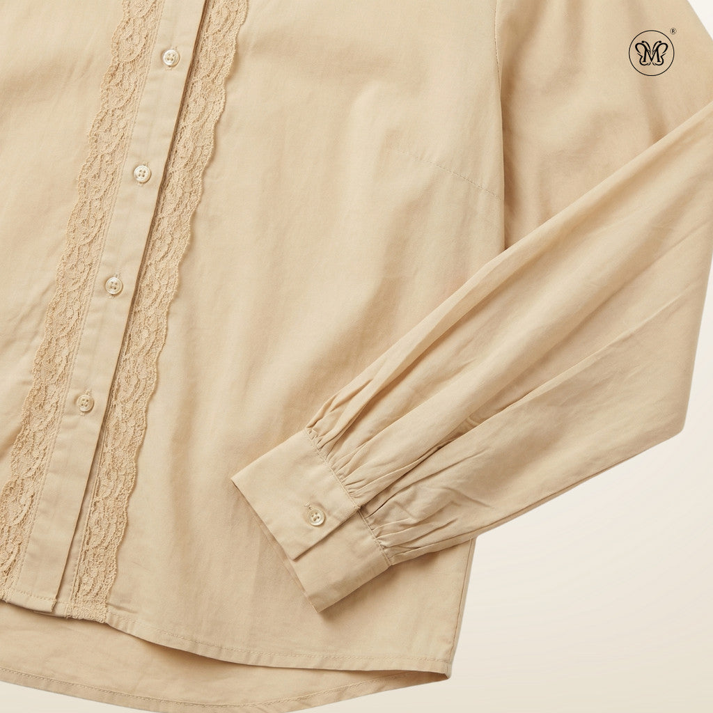 Lace Trim Gathered Blouse