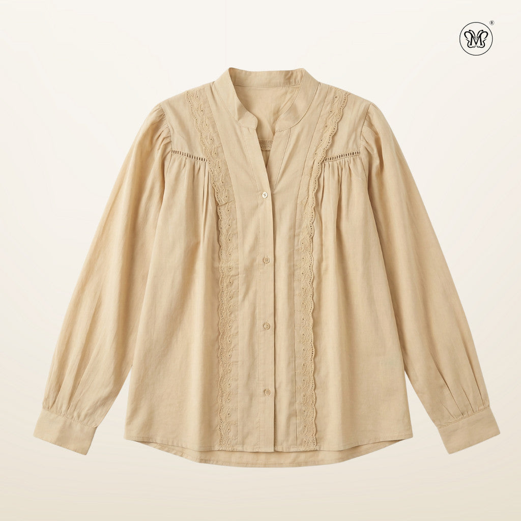 Lace Trim Gathered Blouse