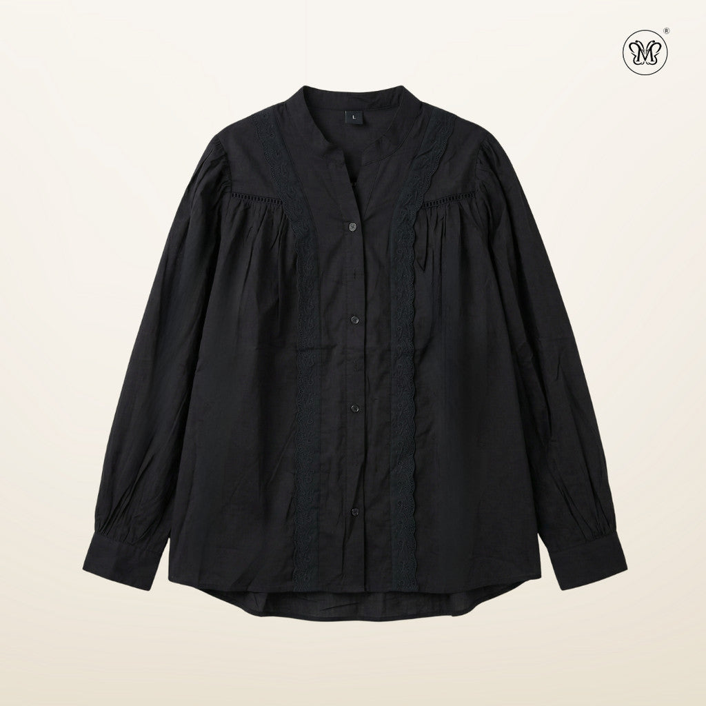 Lace Trim Gathered Blouse