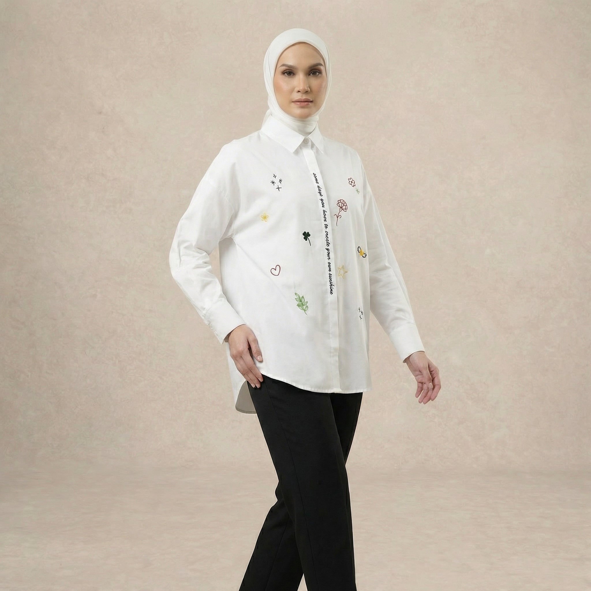 Ladies Embroidered Button-Up Shirt