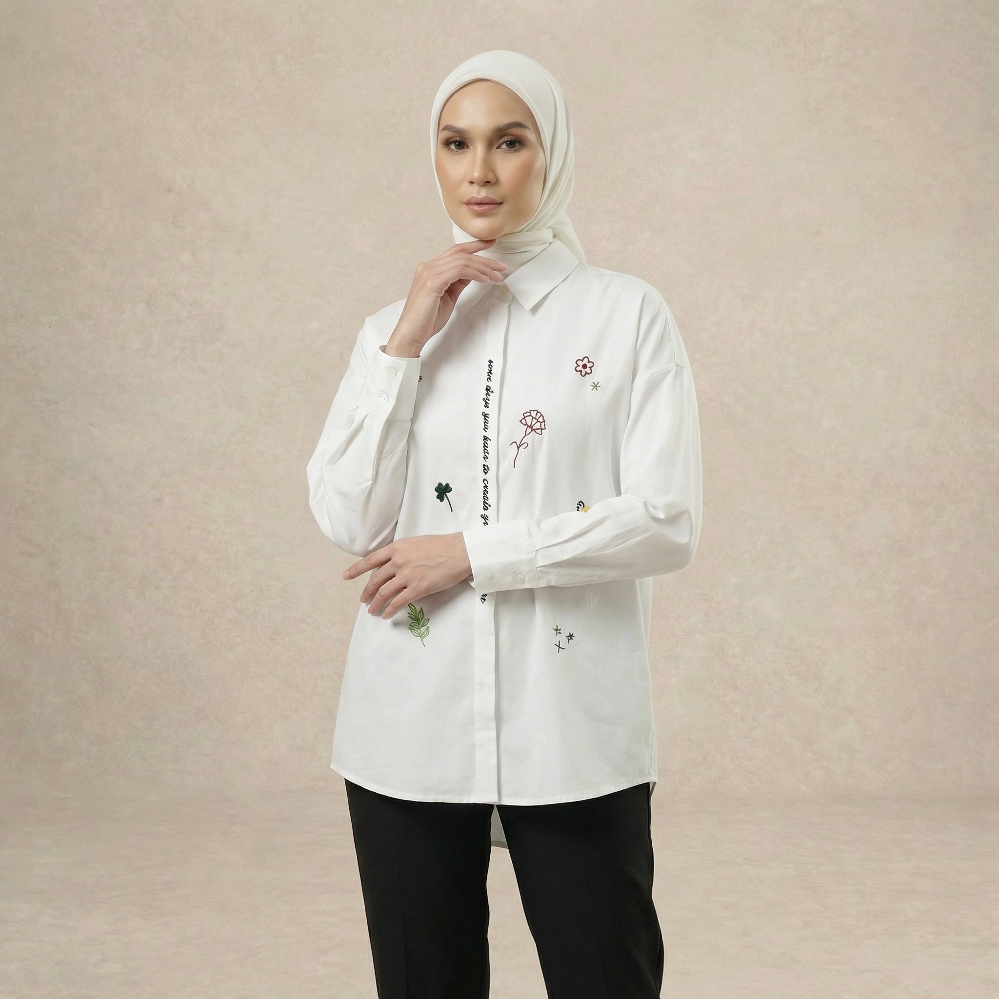 Ladies Embroidered Button-Up Shirt