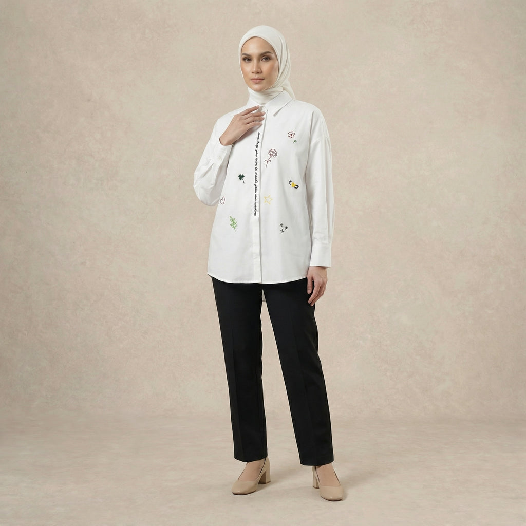Ladies Embroidered Button-Up Shirt