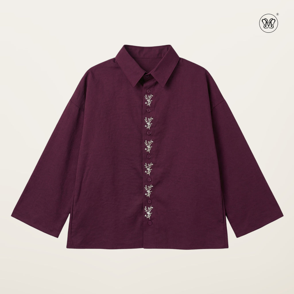 Vertical Floral Embroidered Shirt