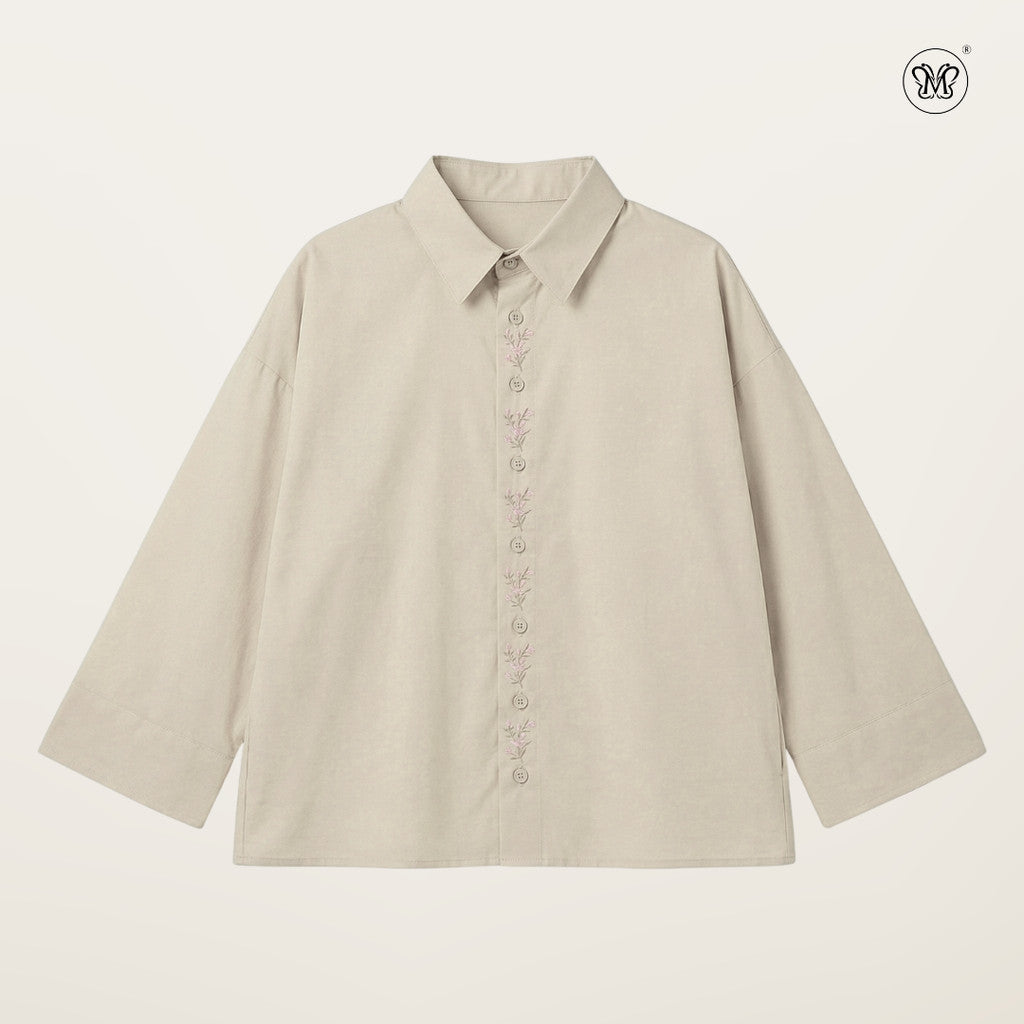 Vertical Floral Embroidered Shirt